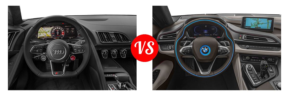 2020 Audi R8 Coupe V10 / V10 performance vs. 2019 BMW i8 Coupe PHEV Coupe - Dashboard Comparison