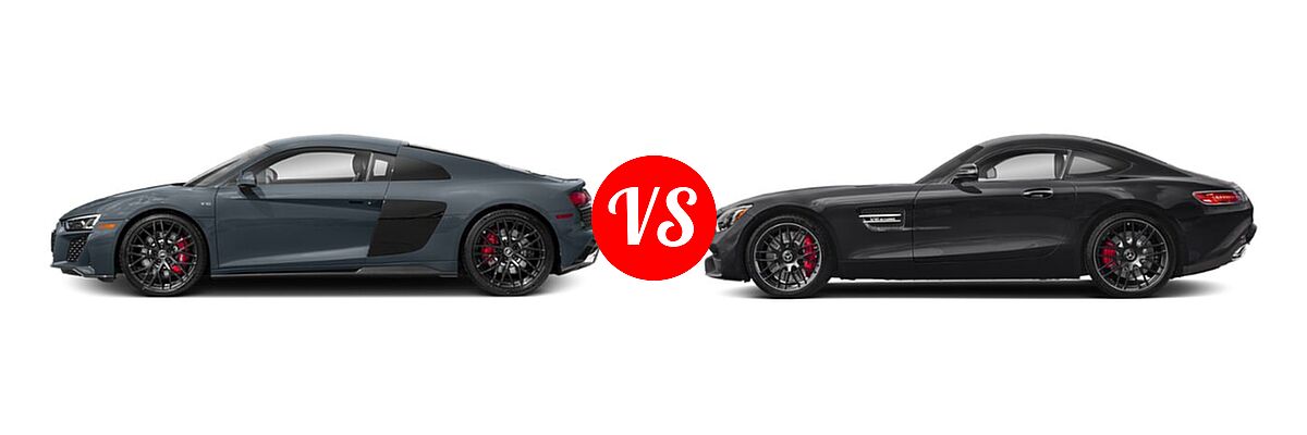 2020 Audi R8 Coupe V10 / V10 performance vs. 2018 Mercedes-Benz AMG GT Coupe AMG GT / AMG GT C / AMG GT R / AMG GT S - Side Comparison