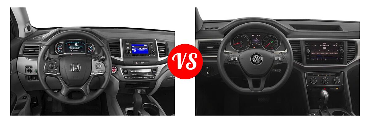 2019 Honda Pilot SUV LX vs. 2019 Volkswagen Atlas SUV 2.0T S / 3.6L V6 S / 3.6L V6 SE / 3.6L V6 SE w/Technology / 3.6L V6 SE w/Technology R-Line / 3.6L V6 SEL / 3.6L V6 SEL Premium / 3.6L V6 SEL R-Line - Dashboard Comparison