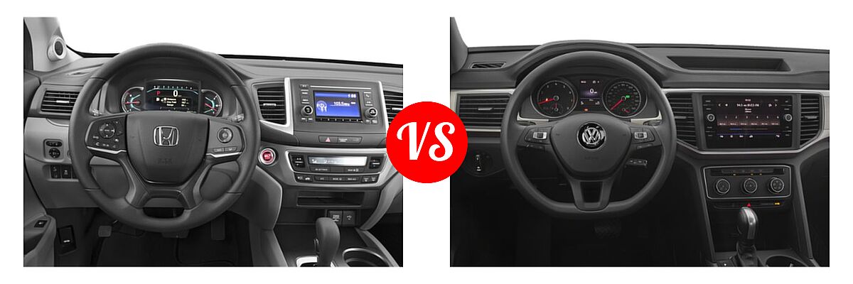 2019 Honda Pilot SUV LX vs. 2019 Volkswagen Atlas SUV 2.0T S / 3.6L V6 S / 3.6L V6 SE / 3.6L V6 SE w/Technology / 3.6L V6 SE w/Technology R-Line / 3.6L V6 SEL / 3.6L V6 SEL Premium / 3.6L V6 SEL R-Line - Dashboard Comparison