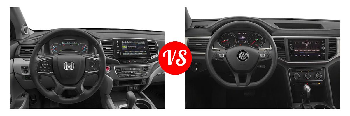 2019 Honda Pilot SUV EX-L vs. 2019 Volkswagen Atlas SUV 2.0T S / 3.6L V6 S / 3.6L V6 SE / 3.6L V6 SE w/Technology / 3.6L V6 SE w/Technology R-Line / 3.6L V6 SEL / 3.6L V6 SEL Premium / 3.6L V6 SEL R-Line - Dashboard Comparison
