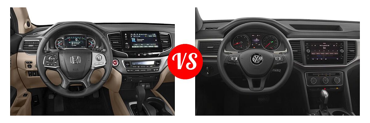 2019 Honda Pilot SUV EX-L w/Navi & RES vs. 2019 Volkswagen Atlas SUV 2.0T S / 3.6L V6 S / 3.6L V6 SE / 3.6L V6 SE w/Technology / 3.6L V6 SE w/Technology R-Line / 3.6L V6 SEL / 3.6L V6 SEL Premium / 3.6L V6 SEL R-Line - Dashboard Comparison