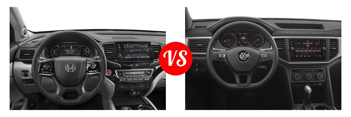 2019 Honda Pilot SUV Touring 8-Passenger vs. 2019 Volkswagen Atlas SUV 2.0T S / 3.6L V6 S / 3.6L V6 SE / 3.6L V6 SE w/Technology / 3.6L V6 SE w/Technology R-Line / 3.6L V6 SEL / 3.6L V6 SEL Premium / 3.6L V6 SEL R-Line - Dashboard Comparison