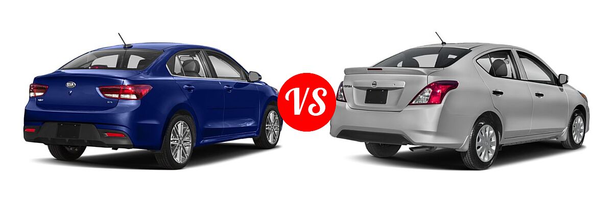 2019 Kia Rio Sedan LX / S vs. 2019 Nissan Versa Sedan S / S Plus / SV - Rear Right Comparison