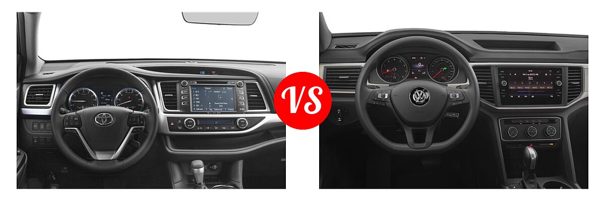 2019 Toyota Highlander SUV XLE vs. 2019 Volkswagen Atlas SUV 2.0T S / 3.6L V6 S / 3.6L V6 SE / 3.6L V6 SE w/Technology / 3.6L V6 SE w/Technology R-Line / 3.6L V6 SEL / 3.6L V6 SEL Premium / 3.6L V6 SEL R-Line - Dashboard Comparison