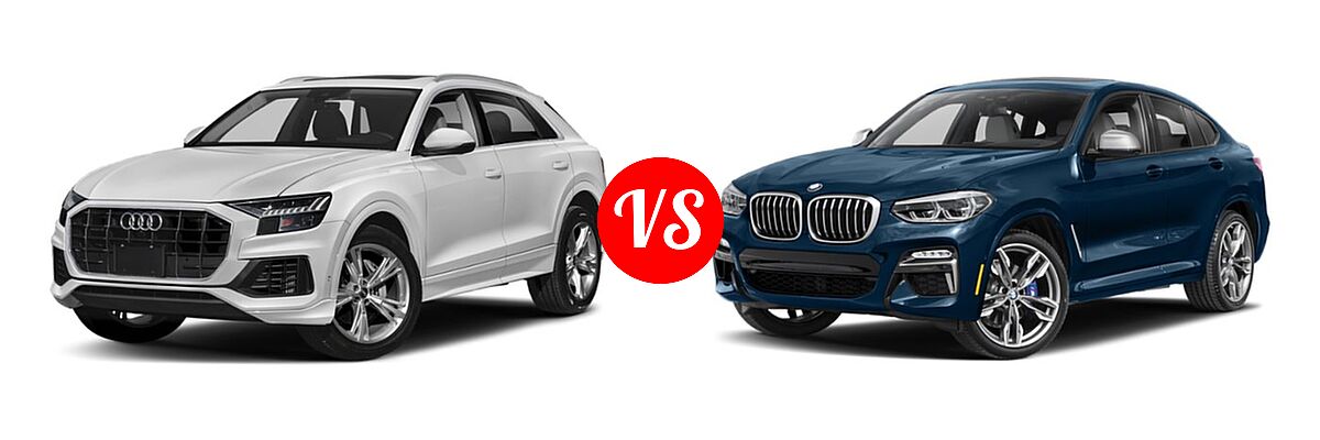2019 Audi Q8 SUV Premium / Premium Plus / Prestige vs. 2019 BMW X4 M40i SUV M40i - Front Left Comparison