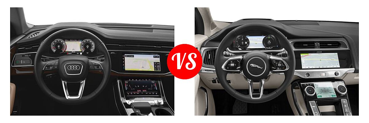 2019 Audi Q8 SUV Premium / Premium Plus / Prestige vs. 2019 Jaguar I-PACE SUV Electric First Edition / HSE / S / SE - Dashboard Comparison