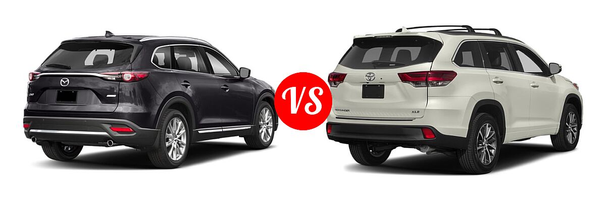 2019 Mazda CX-9 SUV Grand Touring vs. 2019 Toyota Highlander SUV LE / LE Plus - Rear Right Comparison