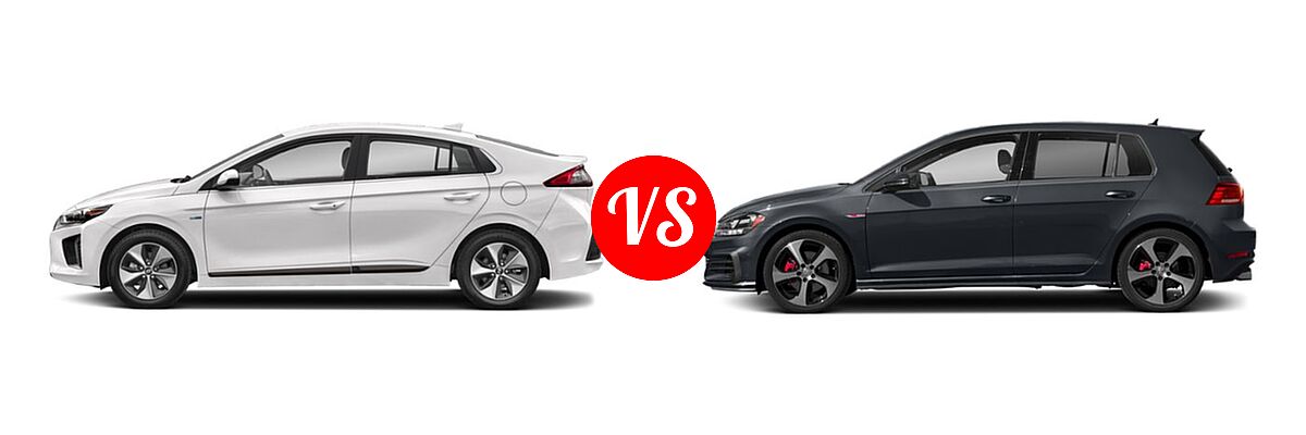 2019 Hyundai Ioniq Electric Hatchback Electric Hatchback / Limited vs. 2019 Volkswagen Golf GTI Hatchback Autobahn / Rabbit Edition / S / SE - Side Comparison