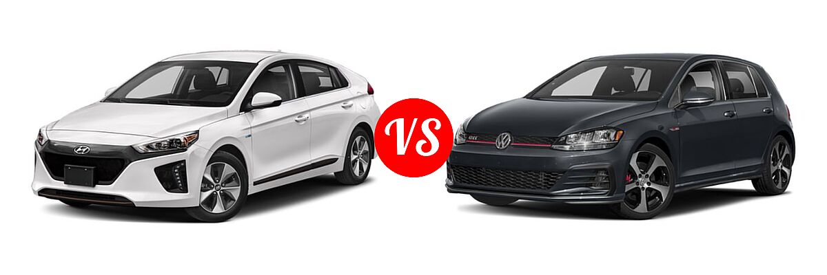 2019 Hyundai Ioniq Electric Hatchback Electric Hatchback / Limited vs. 2019 Volkswagen Golf GTI Hatchback Autobahn / Rabbit Edition / S / SE - Front Left Comparison
