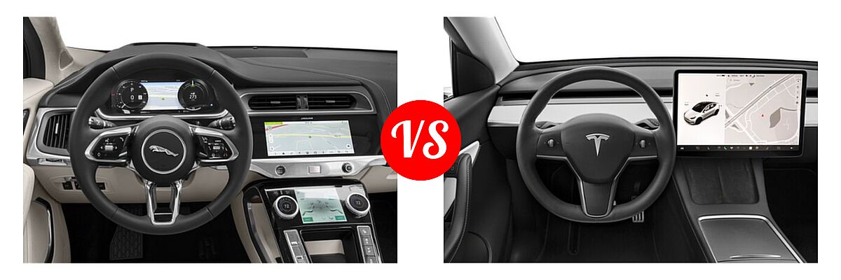 2019 Jaguar I-PACE SUV Electric First Edition / HSE / S / SE vs. 2021 Tesla Model Y SUV Electric Long Range / Performance / Standard Range - Dashboard Comparison
