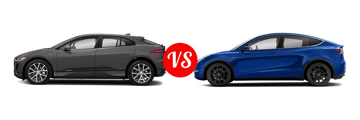 2019 Jaguar I-PACE SUV Electric First Edition / HSE / S / SE vs. 2021 Tesla Model Y SUV Electric Long Range / Performance / Standard Range - Side Comparison