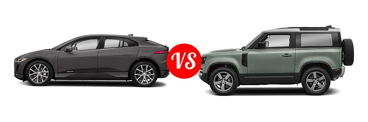 2019 Jaguar I-PACE SUV Electric First Edition / HSE / S / SE vs. 2020 Land Rover Defender 90 SUV First Edition - Side Comparison