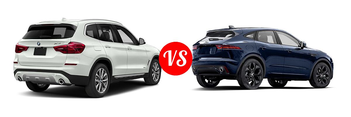 2019 BMW X3 SUV sDrive30i / xDrive30i vs. 2021 Jaguar E-PACE SUV 300 Sport / P250 AWD / SE - Rear Right Comparison