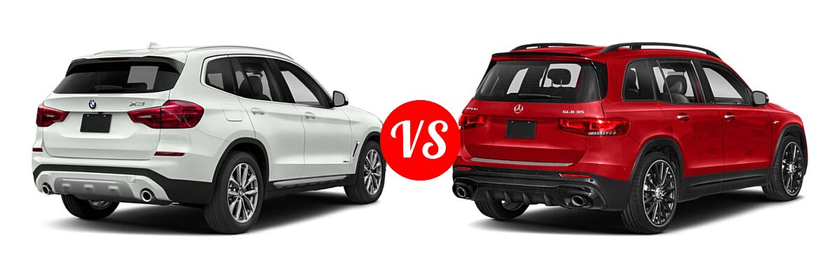 2019 BMW X3 SUV sDrive30i / xDrive30i vs. 2021 Mercedes-Benz GLB-Class 35 AMG SUV AMG GLB 35 - Rear Right Comparison