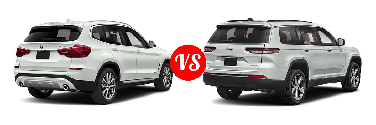 2019 BMW X3 SUV sDrive30i / xDrive30i vs. 2021 Jeep Grand Cherokee L SUV Altitude - Rear Right Comparison