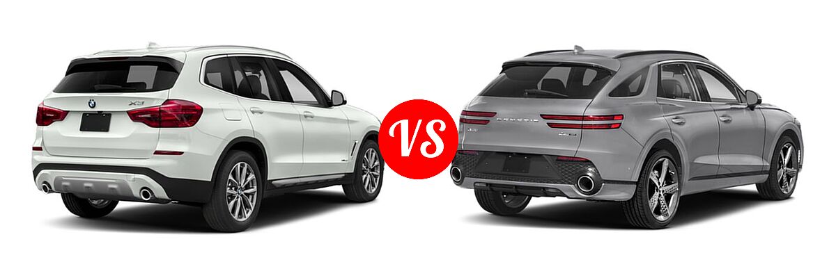 2019 BMW X3 SUV sDrive30i / xDrive30i vs. 2023 Genesis GV70 SUV 2.5T / 3.5T Sport - Rear Right Comparison