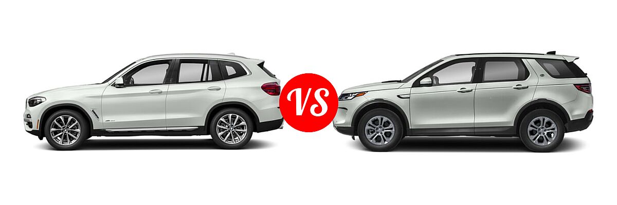 2019 BMW X3 SUV sDrive30i / xDrive30i vs. 2021 Land Rover Discovery Sport SUV S / S R-Dynamic / SE / SE R-Dynamic - Side Comparison