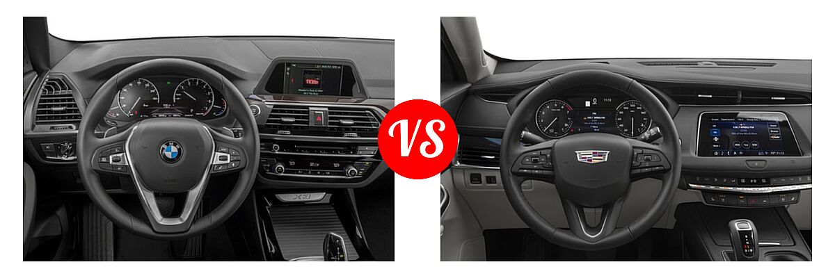2019 BMW X3 SUV sDrive30i / xDrive30i vs. 2019 Cadillac XT4 SUV AWD Luxury / AWD Premium Luxury / AWD Sport / FWD Luxury / FWD Premium Luxury / FWD Sport - Dashboard Comparison