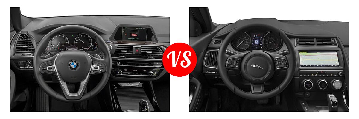 2019 BMW X3 SUV sDrive30i / xDrive30i vs. 2020 Jaguar E-PACE SUV Checkered Flag Edition / P250 AWD / R-Dynamic HSE / R-Dynamic S / R-Dynamic SE / SE - Dashboard Comparison