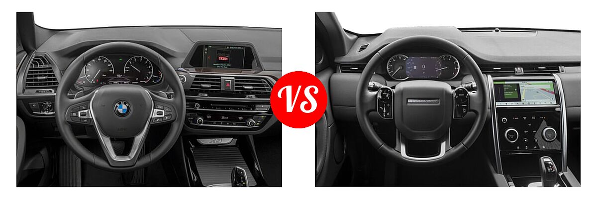 2019 BMW X3 SUV sDrive30i / xDrive30i vs. 2021 Land Rover Discovery Sport SUV S / S R-Dynamic / SE / SE R-Dynamic - Dashboard Comparison