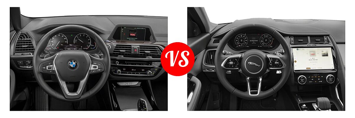 2019 BMW X3 SUV sDrive30i / xDrive30i vs. 2021 Jaguar E-PACE SUV 300 Sport / P250 AWD / SE - Dashboard Comparison