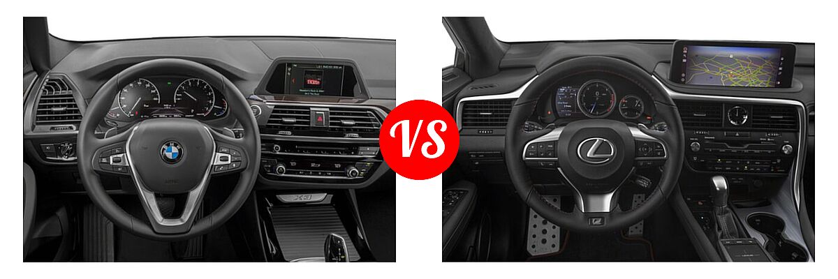 2019 BMW X3 SUV sDrive30i / xDrive30i vs. 2022 Lexus RX 350 SUV RX 350 F SPORT Appearance / RX 350 F SPORT Handling - Dashboard Comparison