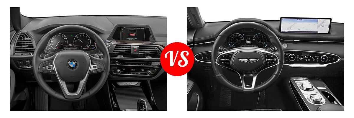 2019 BMW X3 SUV sDrive30i / xDrive30i vs. 2023 Genesis GV70 SUV 2.5T / 3.5T Sport - Dashboard Comparison