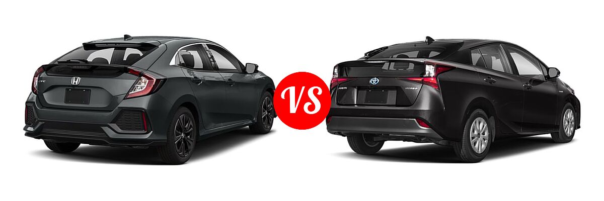 2019 Honda Civic Hatchback EX vs. 2019 Toyota Prius Hatchback Hybrid L Eco / LE / Limited / XLE - Rear Right Comparison