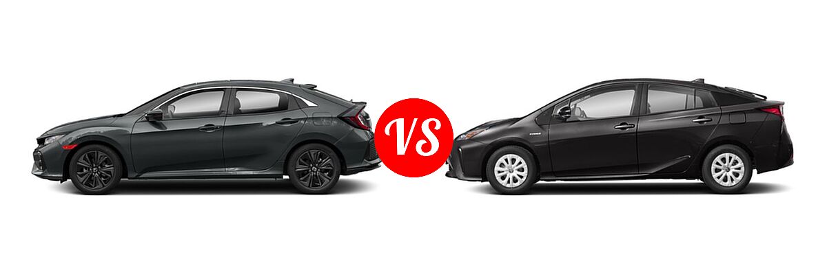 2019 Honda Civic Hatchback EX vs. 2019 Toyota Prius Hatchback Hybrid L Eco / LE / Limited / XLE - Side Comparison