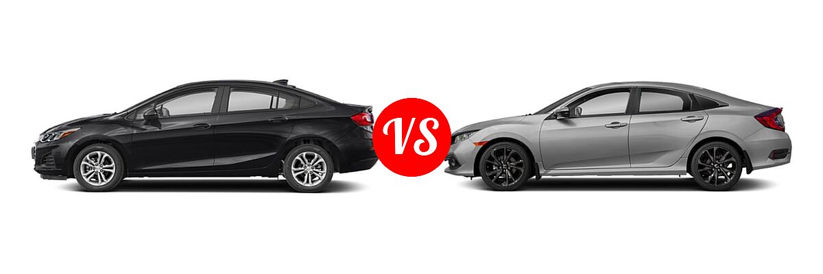 2019 Chevrolet Cruze Sedan L / LS / LT / Premier vs. 2019 Honda Civic Sedan Sport - Side Comparison