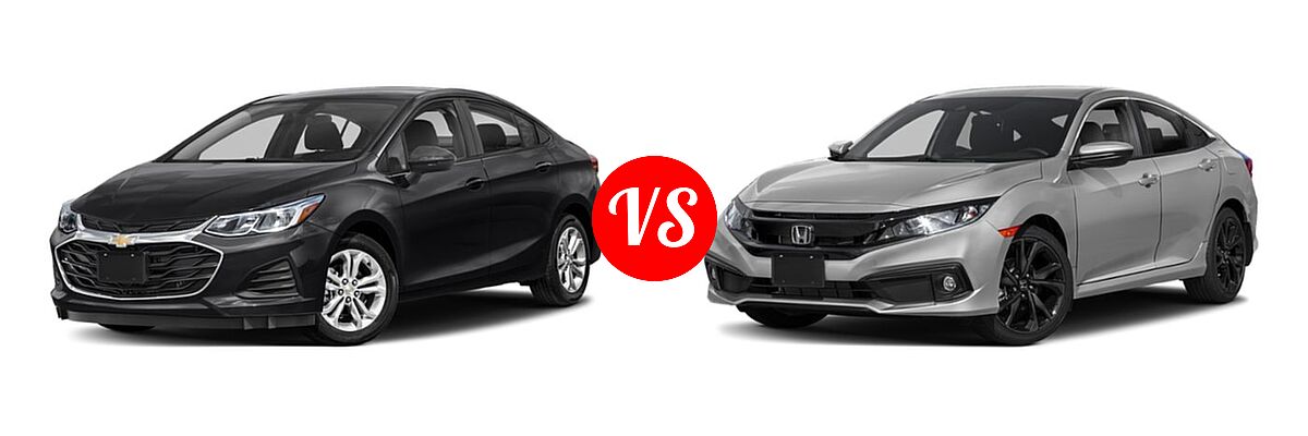 2019 Chevrolet Cruze Sedan L / LS / LT / Premier vs. 2019 Honda Civic Sedan Sport - Front Left Comparison