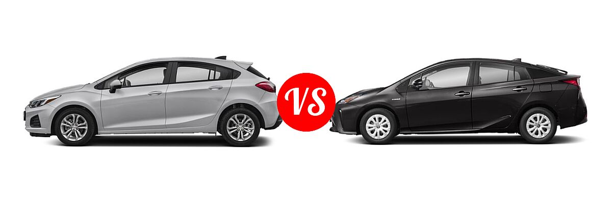 2019 Chevrolet Cruze Hatchback Diesel Diesel vs. 2019 Toyota Prius Hatchback Hybrid L Eco / LE / Limited / XLE - Side Comparison