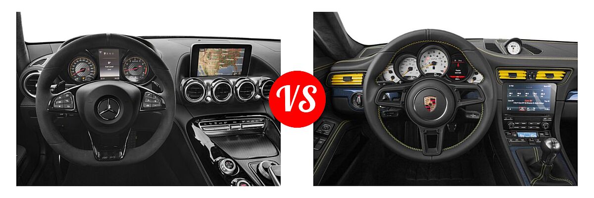 2018 Mercedes-Benz AMG GT Coupe AMG GT / AMG GT C / AMG GT R / AMG GT S vs. 2018 Porsche 911 GT3 Coupe GT3 - Dashboard Comparison