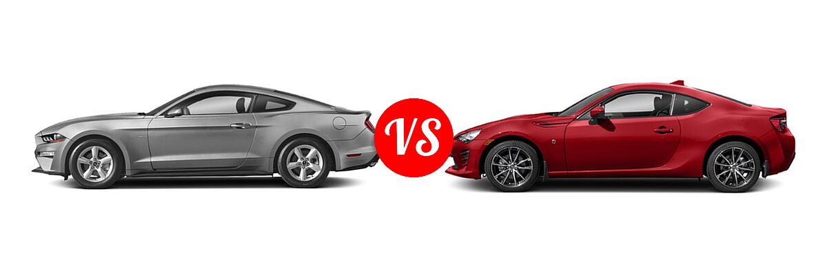 2019 Ford Mustang Coupe EcoBoost / EcoBoost Premium / GT / GT Premium vs. 2019 Toyota 86 Coupe Auto (Natl) / GT / Manual (Natl) / TRD SE - Side Comparison
