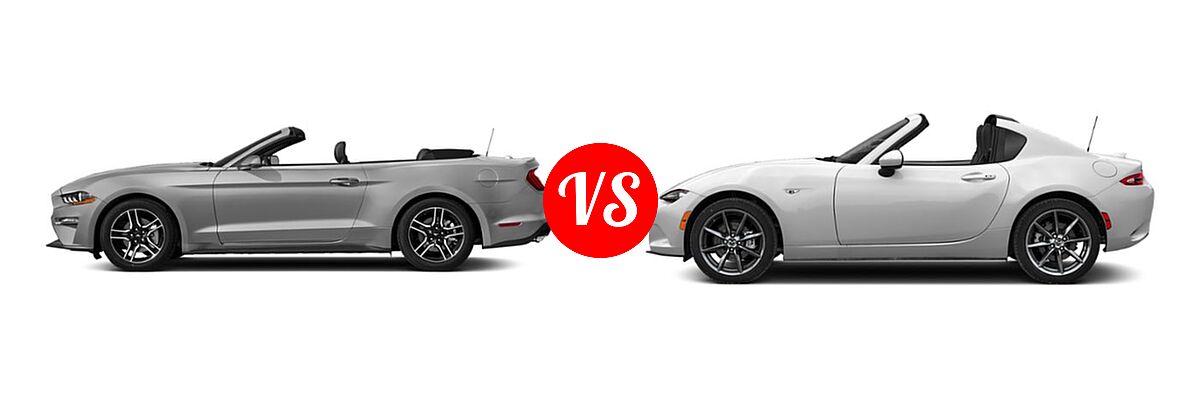 2019 Ford Mustang Convertible EcoBoost / EcoBoost Premium / GT Premium vs. 2019 Mazda MX-5 Miata RF Convertible Grand Touring - Side Comparison