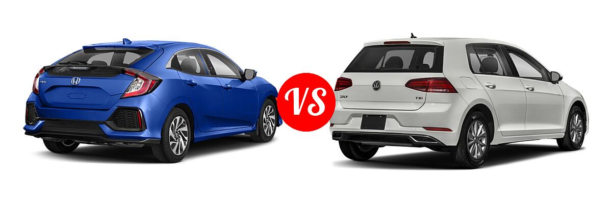 2019 Honda Civic Hatchback LX vs. 2019 Volkswagen Golf Hatchback S / SE - Rear Right Comparison