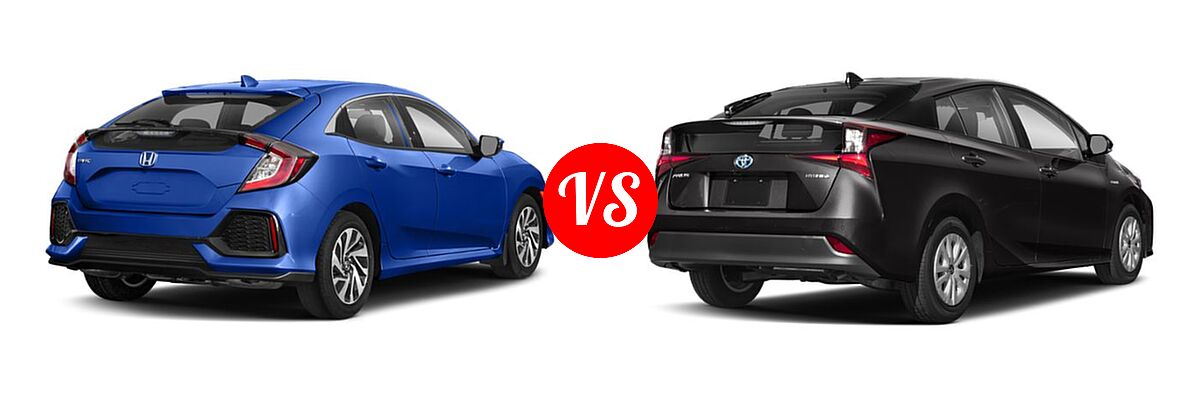 2019 Honda Civic Hatchback LX vs. 2019 Toyota Prius Hatchback Hybrid L Eco / LE / Limited / XLE - Rear Right Comparison