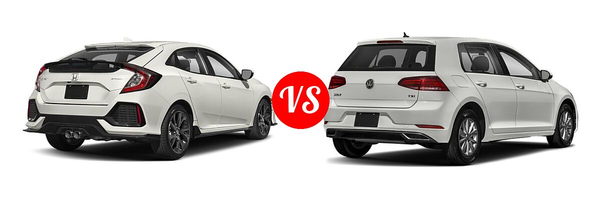 2019 Honda Civic Hatchback Sport vs. 2019 Volkswagen Golf Hatchback S / SE - Rear Right Comparison