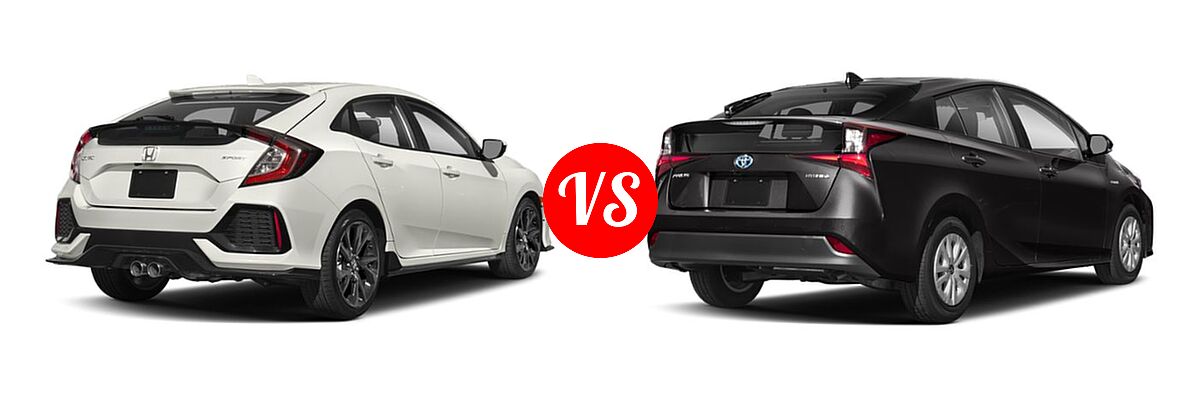 2019 Honda Civic Hatchback Sport vs. 2019 Toyota Prius Hatchback Hybrid L Eco / LE / Limited / XLE - Rear Right Comparison