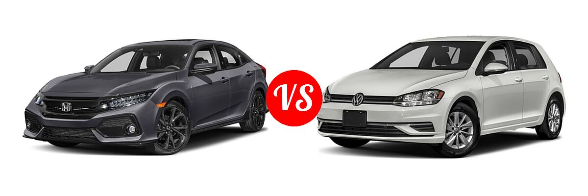 2019 Honda Civic Hatchback Sport Touring vs. 2019 Volkswagen Golf Hatchback S / SE - Front Left Comparison