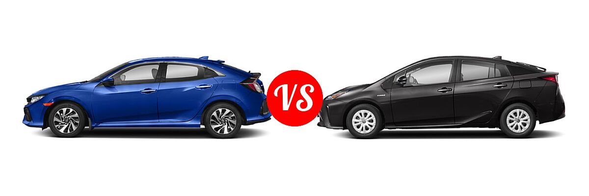 2019 Honda Civic Hatchback LX vs. 2019 Toyota Prius Hatchback Hybrid L Eco / LE / Limited / XLE - Side Comparison