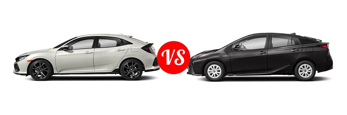 2019 Honda Civic Hatchback Sport vs. 2019 Toyota Prius Hatchback Hybrid L Eco / LE / Limited / XLE - Side Comparison