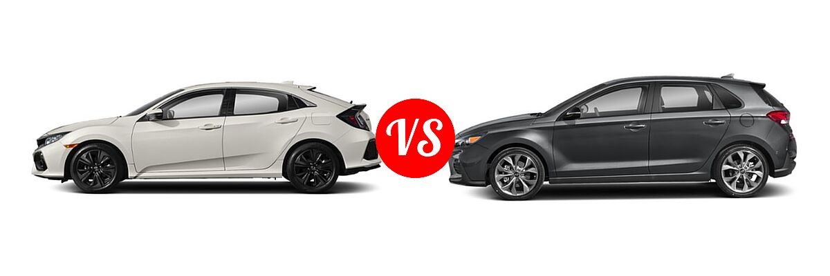 2019 Honda Civic Hatchback EX-L Navi vs. 2019 Hyundai Elantra GT Hatchback N Line - Side Comparison