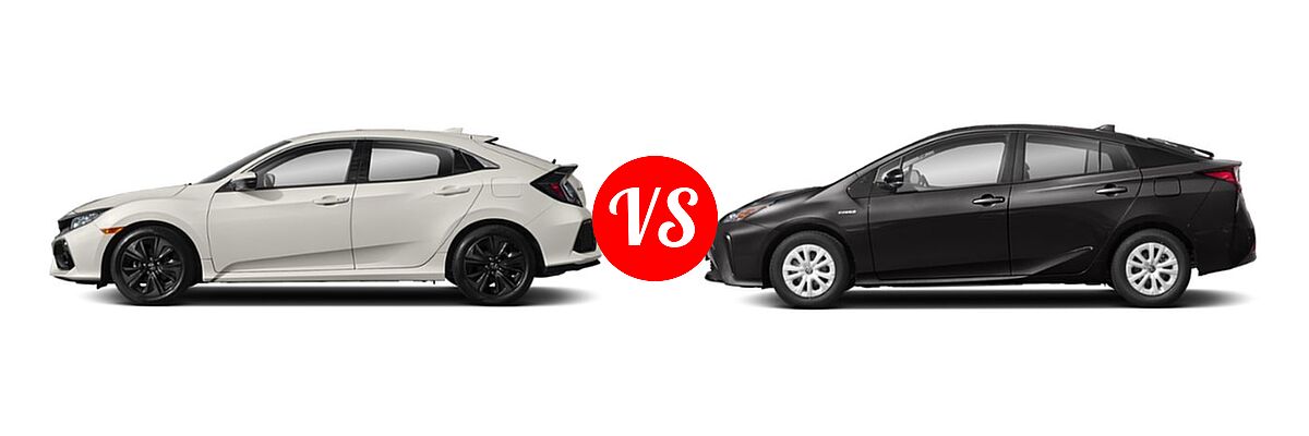 2019 Honda Civic Hatchback EX-L Navi vs. 2019 Toyota Prius Hatchback Hybrid L Eco / LE / Limited / XLE - Side Comparison