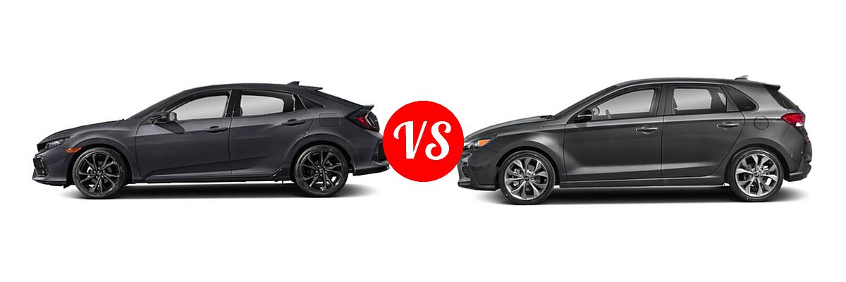 2019 Honda Civic Hatchback Sport Touring vs. 2019 Hyundai Elantra GT Hatchback N Line - Side Comparison