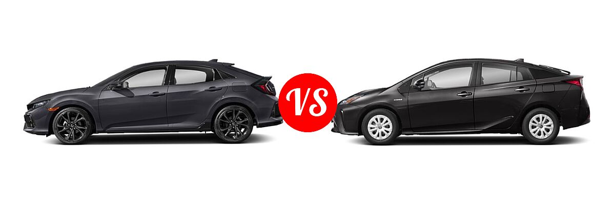 2019 Honda Civic Hatchback Sport Touring vs. 2019 Toyota Prius Hatchback Hybrid L Eco / LE / Limited / XLE - Side Comparison
