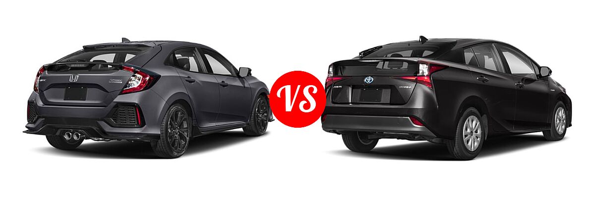 2019 Honda Civic Hatchback Sport Touring vs. 2019 Toyota Prius Hatchback Hybrid L Eco / LE / Limited / XLE - Rear Right Comparison