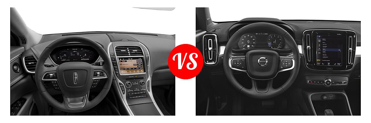 2019 Lincoln Nautilus SUV Black Label / Reserve / Select / Standard vs. 2019 Volvo XC40 SUV Momentum / R-Design - Dashboard Comparison