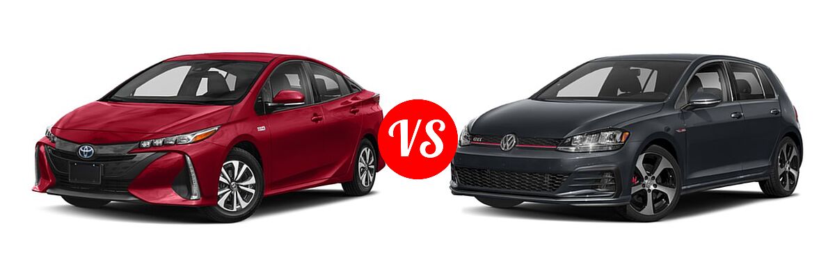 2019 Toyota Prius Prime Hatchback PHEV Advanced / Plus / Premium vs. 2019 Volkswagen Golf GTI Hatchback Autobahn / Rabbit Edition / S / SE - Front Left Comparison